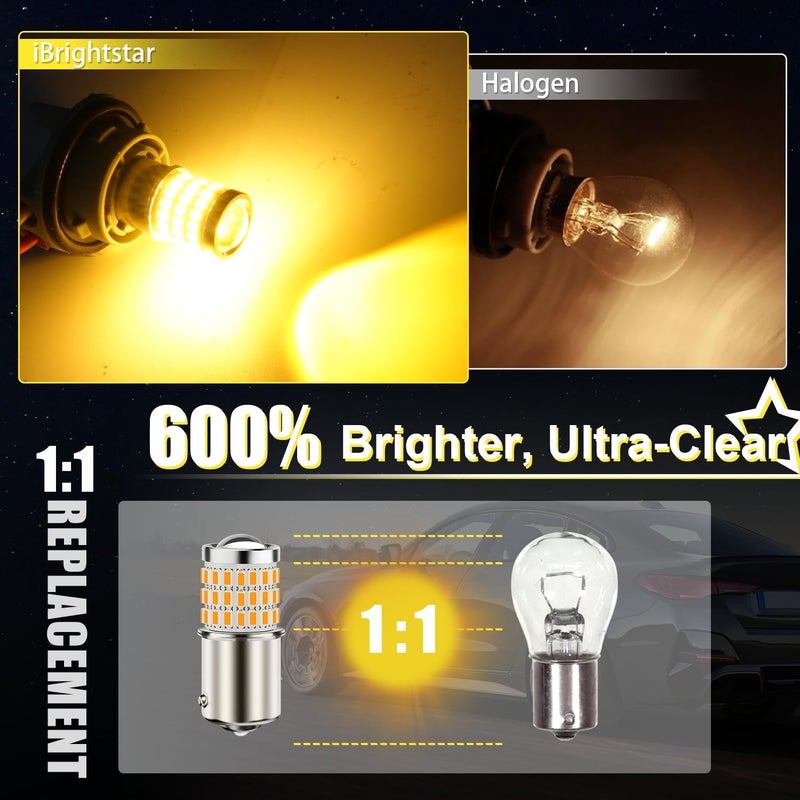 iBrightstar مصباح LED iBrightstar 1156 أمبر، مصابيح إشارة الانعطاف BA15S 1141 LED فائقة السطوع لسيارات الإشارة ومصابيح الانعطاف، عبوة 2 - Image 2